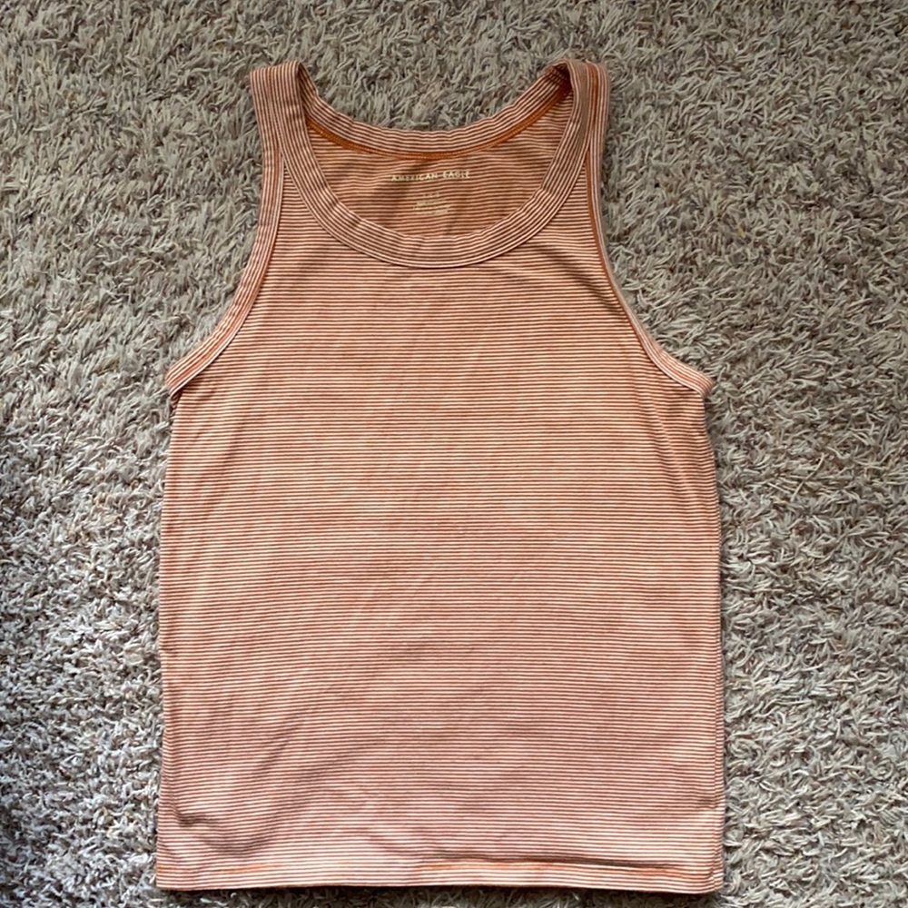 american eagle orange/white striped tank top